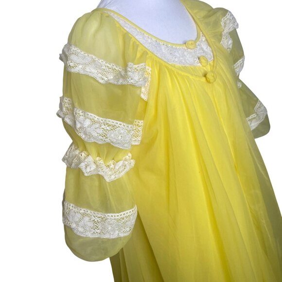 Vintage Intime California Yellow Nightgown & Robe Set Size S Chiffon Bell Sleeve - Picture 10 of 16